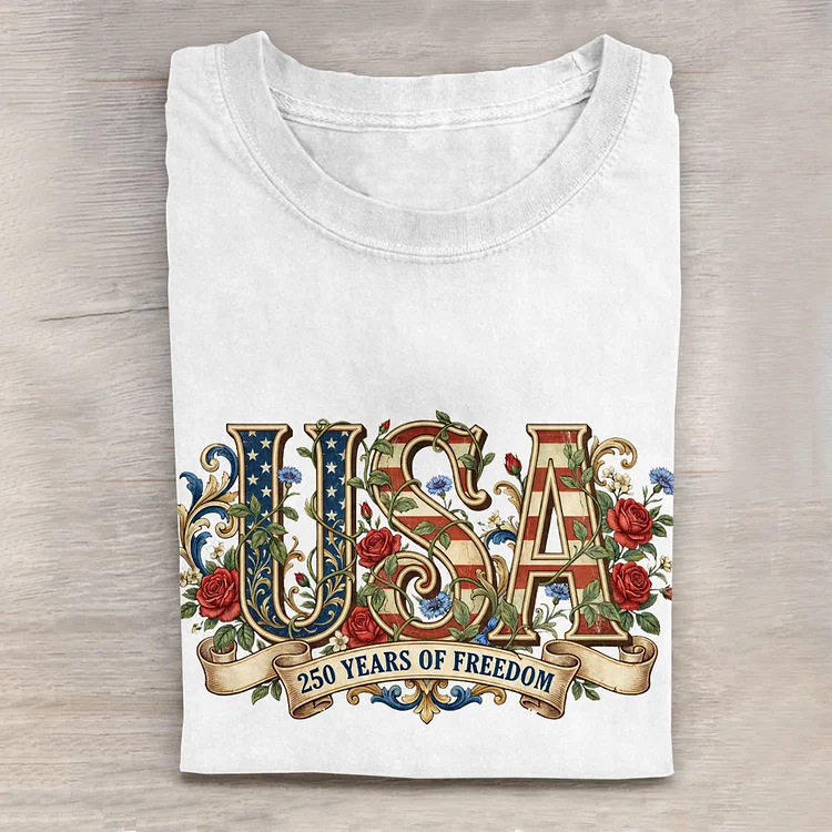 250th Anniversary Of The United States Printed Crew Neck Short Sleeve T-Shirt socialshop