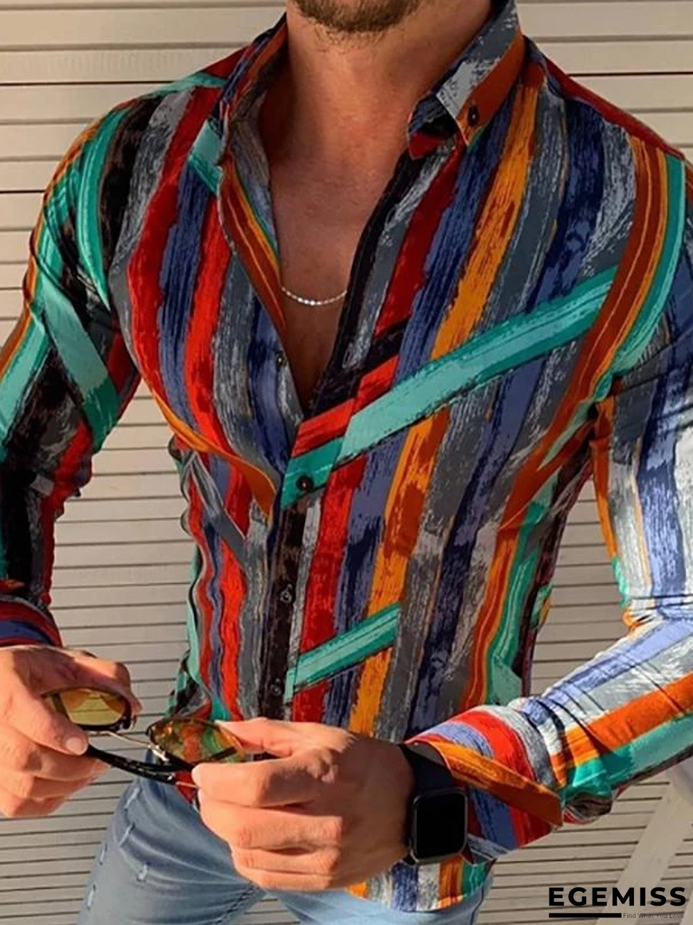 Striped Lapels Button Men's Casual Shirts | EGEMISS