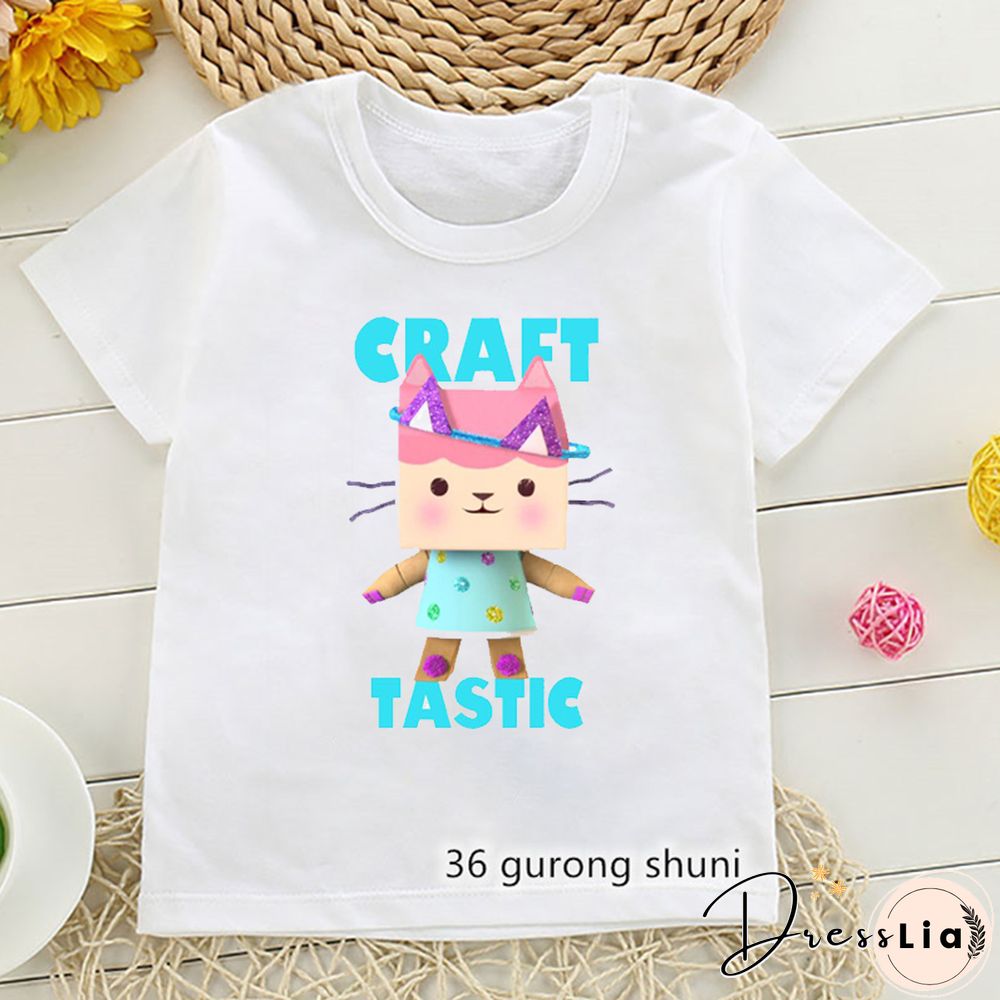Kawaii Girls T Shirts Gabbys Doll House Cartoon Print Childrens Tshirt Summer Tee Girls Clothes White Camisole Tops