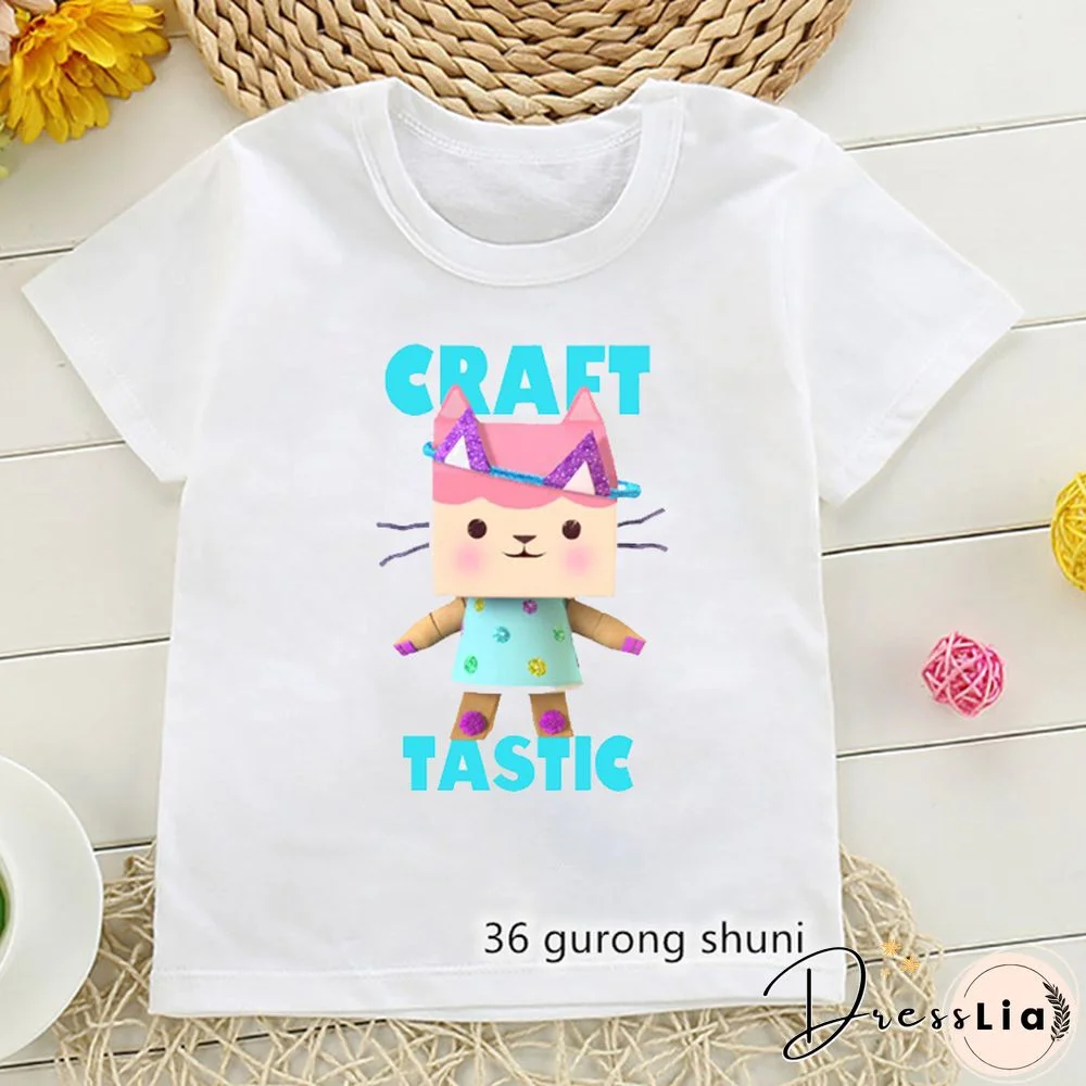 Kawaii Girls T Shirts Gabbys Doll House Cartoon Print Childrens Tshirt Summer Tee Girls Clothes White Camisole Tops