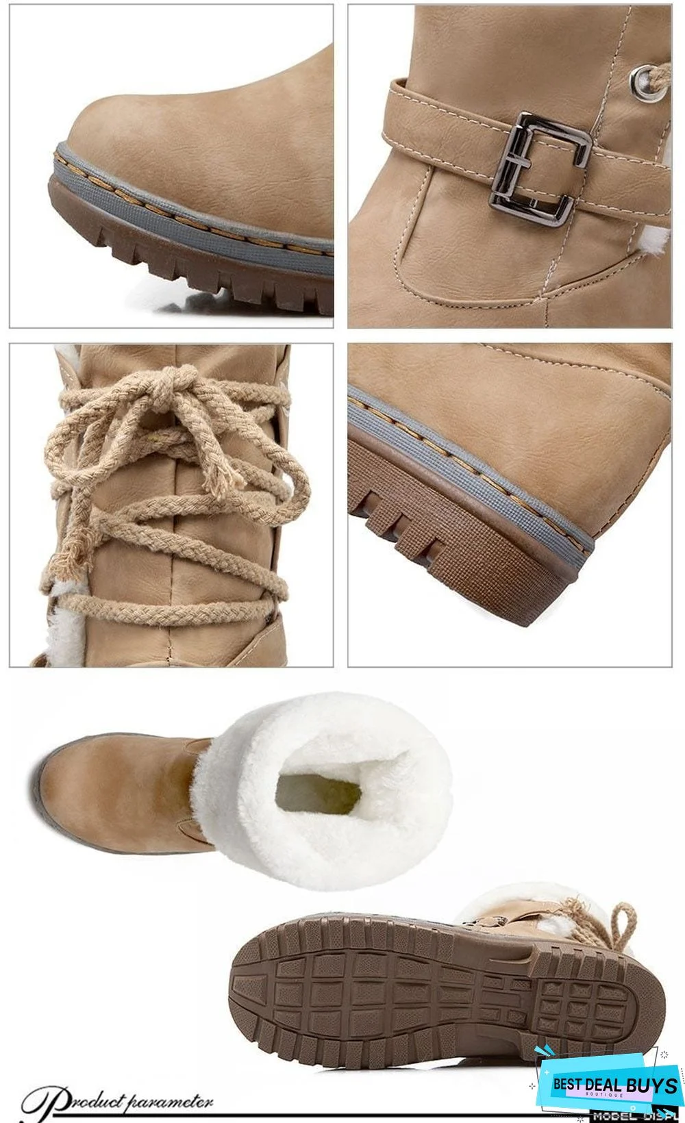 Women Leather Warm mid-calf Plush Fur Velvet Boots Booties Snow Shoes