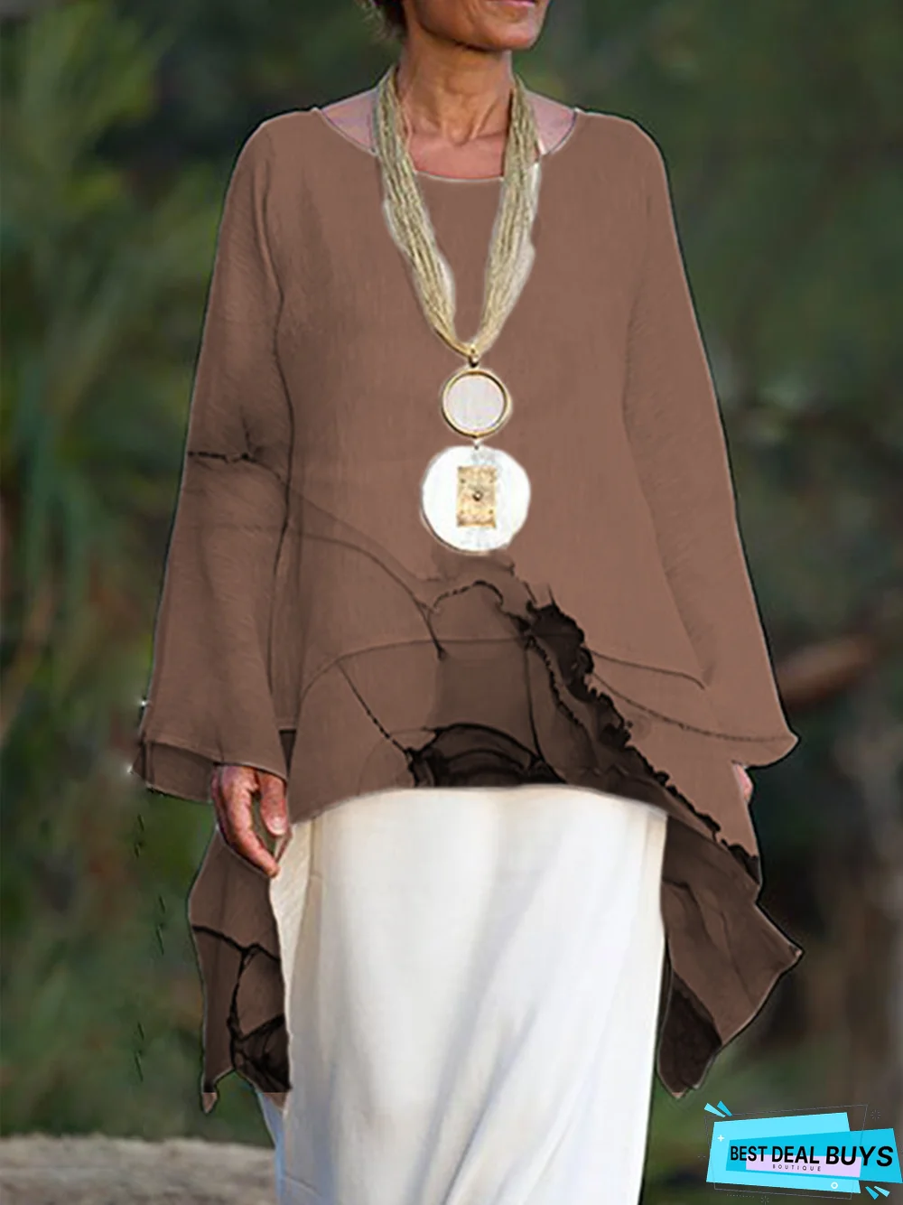 zolucky Women Causal Top Crew Neck Long Sleeve Asymmetrical Shirt