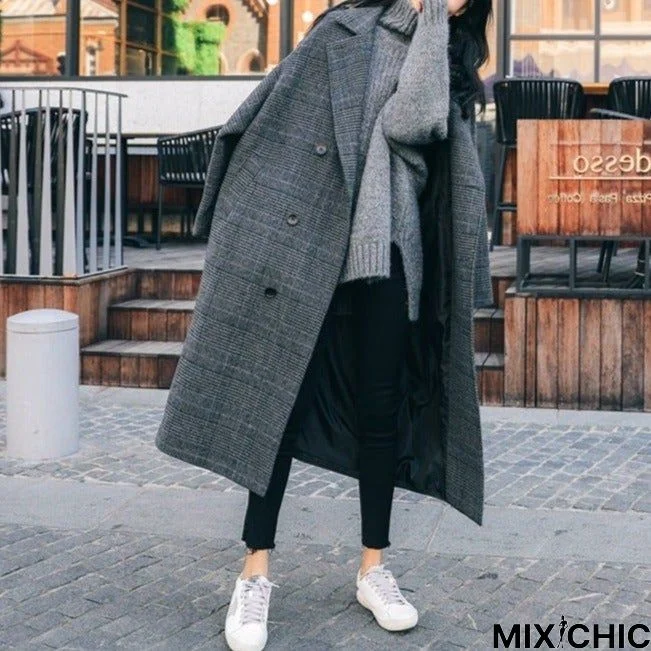 Plaid Wool Coat Women's Thickened Cotton Medium Length