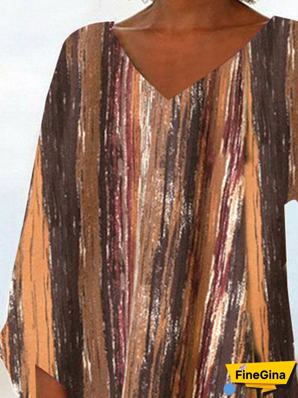 Women Asymmetrical Long Sleeve V-neck Striped Gradient Top Dress