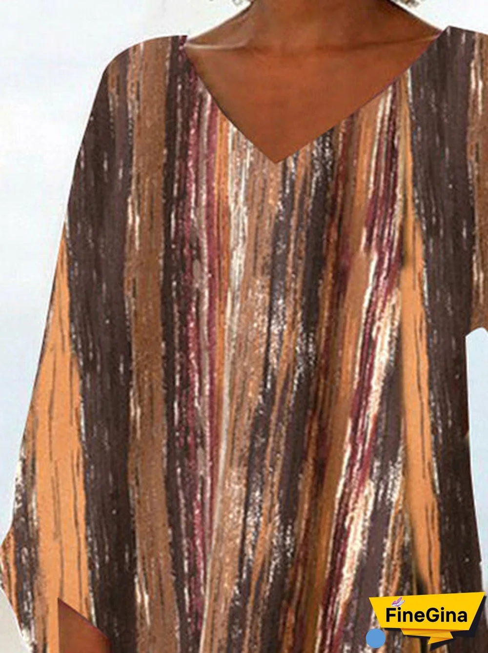 Women Asymmetrical Long Sleeve V-neck Striped Gradient Top Dress