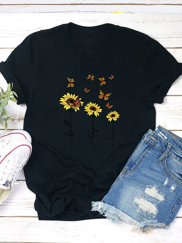 Butterfly Print Crew Neck T-shirt