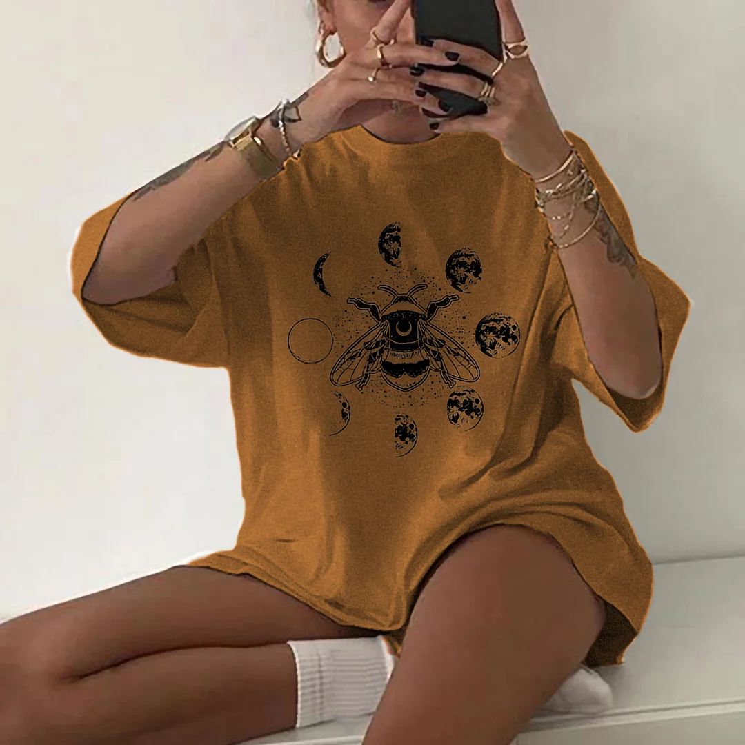   Crew Neck Insect Bee Printed Women's T-shirt - Neojana