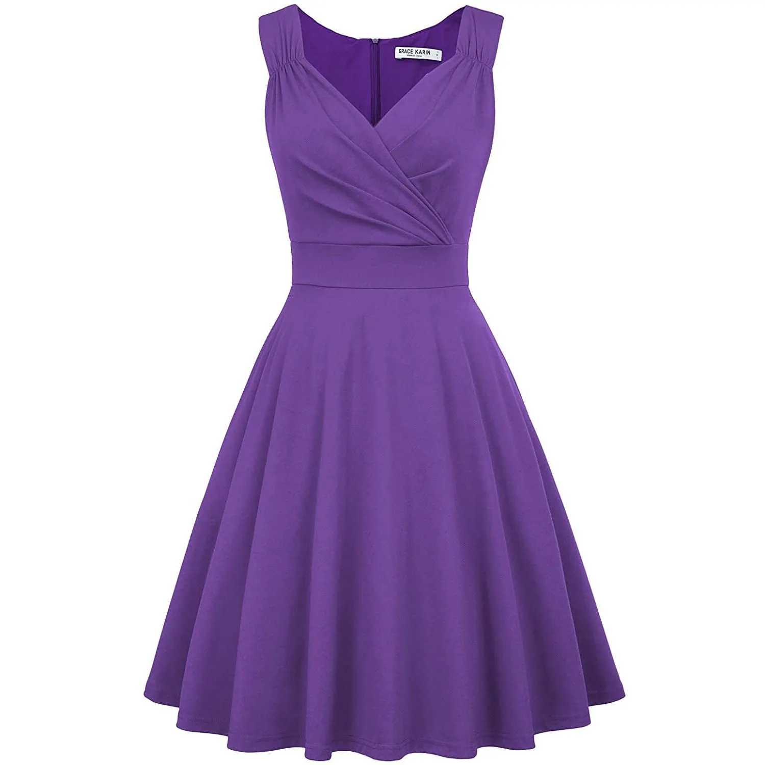 Sleeveless Wrap V-Neck A-line Bridesmaid Cocktail Party Dress for Women