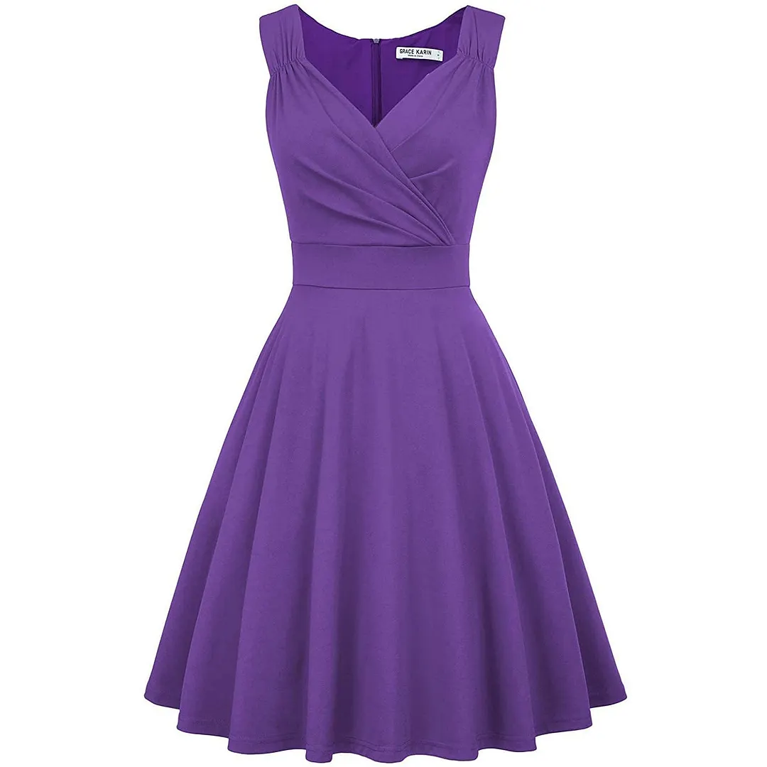 Sleeveless Wrap V-Neck A-line Bridesmaid Cocktail Party Dress for Women