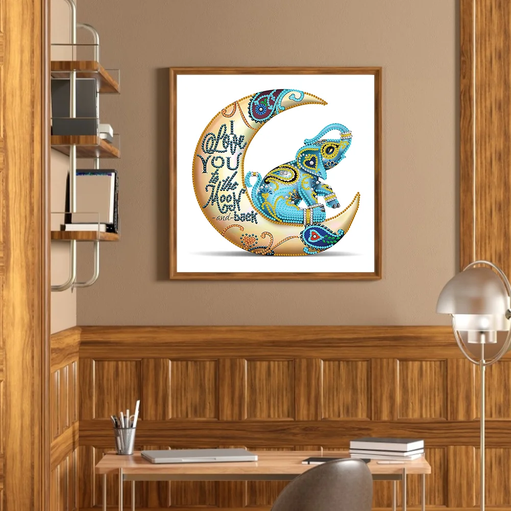 Diamond Painting - Partial Special Shaped Drill - Moon Elephant(30*30cm)