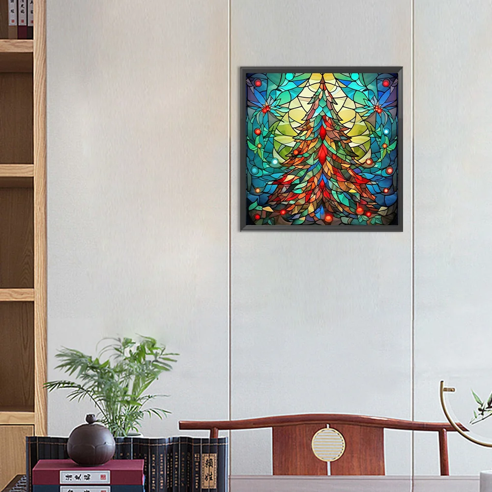 Diamond Painting - Full Round Drill - Stained Glass Xmas Tree(Canvas|30*30cm)