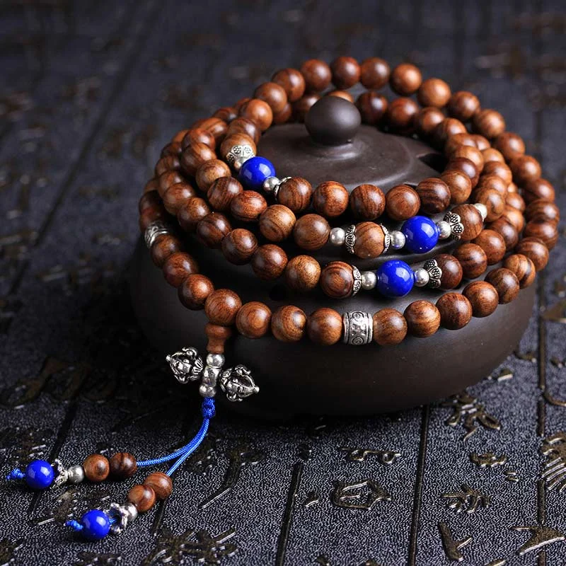 108 Beads Natural Rosewood Necklace Healing Bracelet Mala