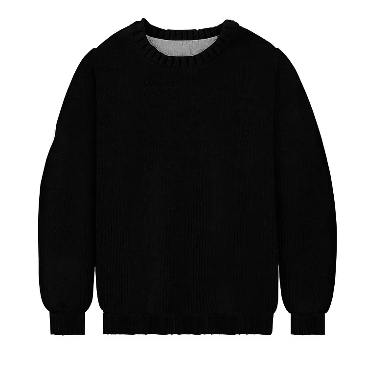 Black Men's Casual Printed Long Sleeved Round Neck Sweater