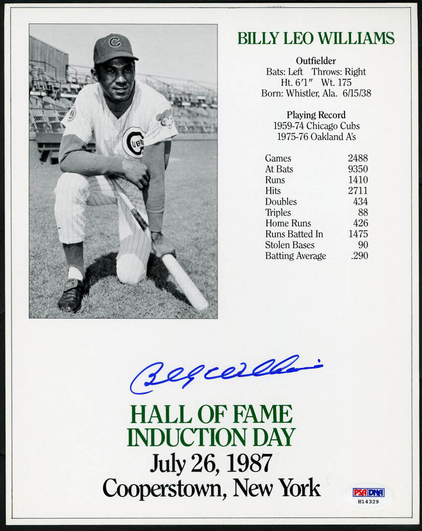 Billy Leo Williams SIGNED 8x10 Photo Poster painting HOF Induction Card Cubs PSA/DNA AUTOGRAPHED