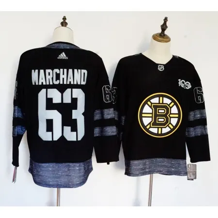 Men's  Boston Bruins #63 Brad Marchand Black 1917-2017 100th Anniversary Stitched NHL Jersey