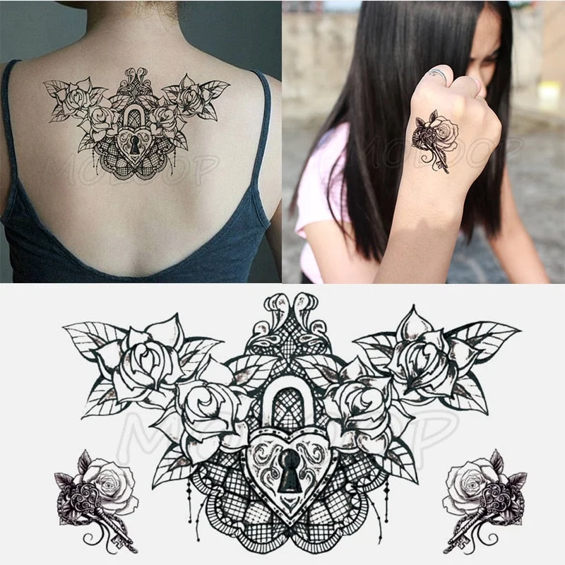 Temporary Tattoo Sticker Plant Leaf Flower Like Butterfly Sexy Chest Back Fake Tatoo Waterproof Flash Tatto Art for Woman Girl