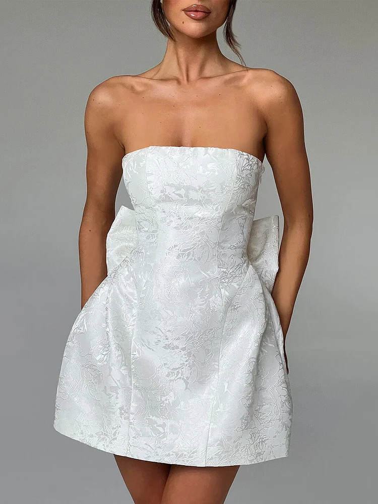 Fashionable And Sexy Jacquard Tube Top Bow Mini Dress