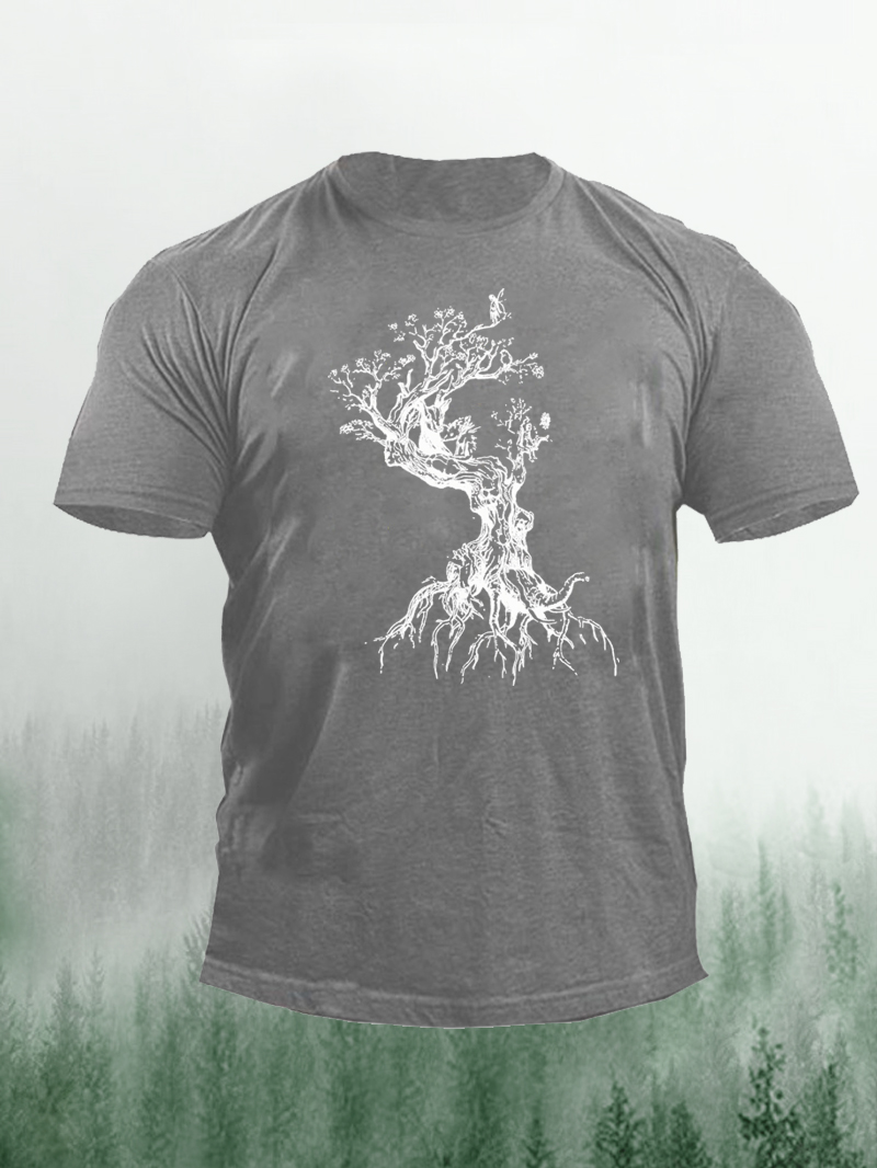 Men's Animal Tree Graphic Printed Cotton Cozy Short-sleeved T-shirt
