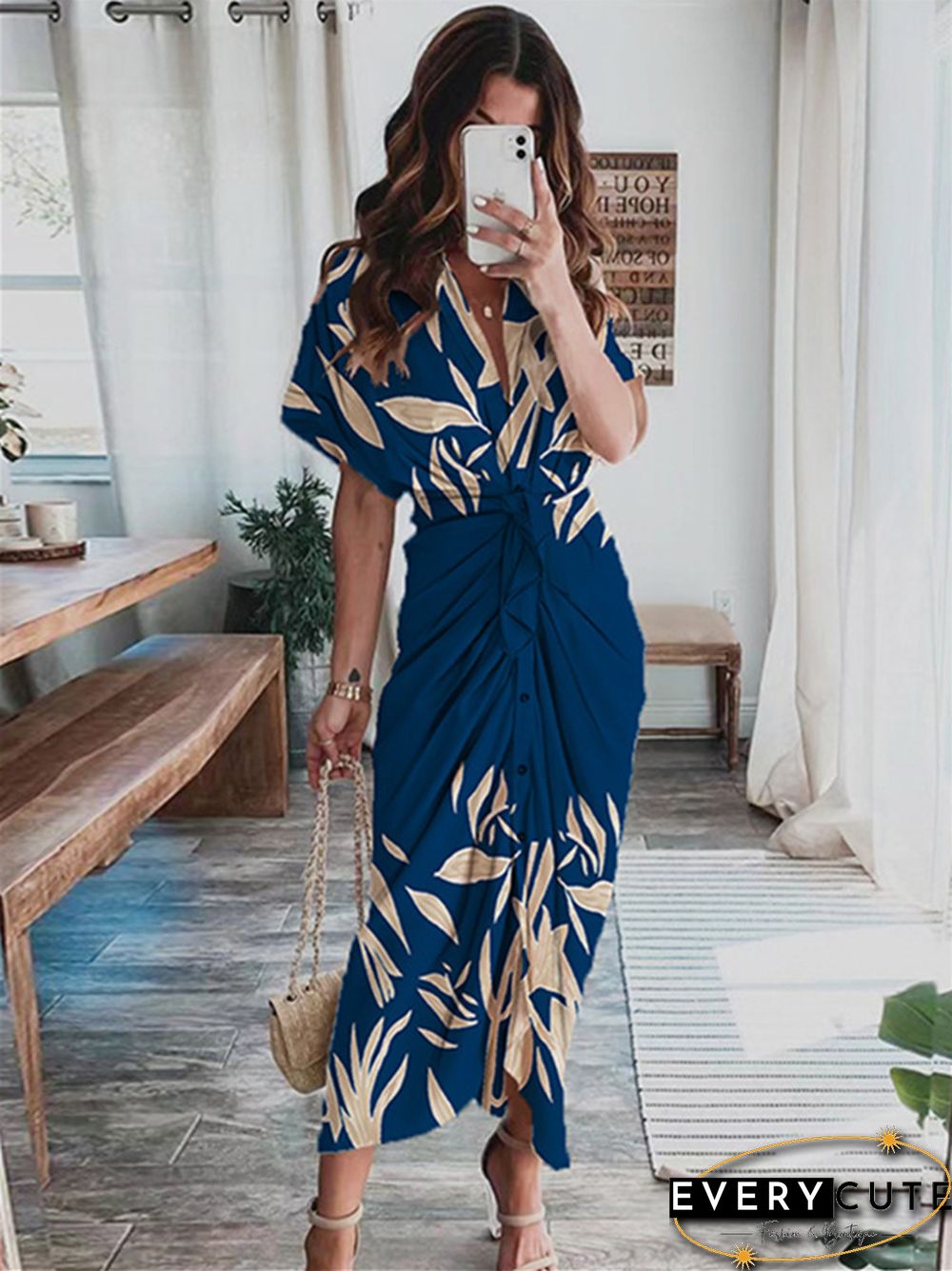 Summer New Bohemian Printed Fashionable Satin Dress