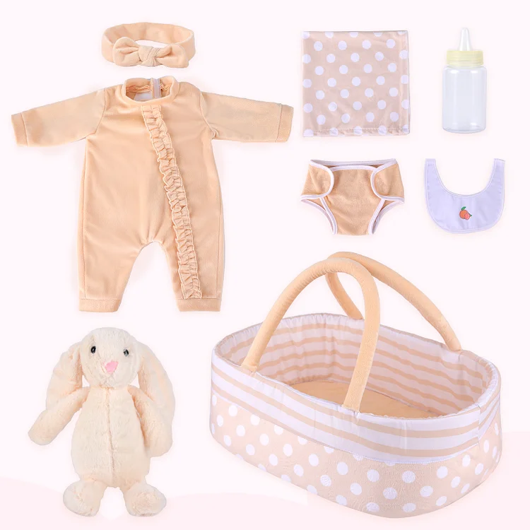 17''-22'' Essential Clothes Accessories for Reborn Baby with Yellow Polka Dots 8 Pieces Gift Set
