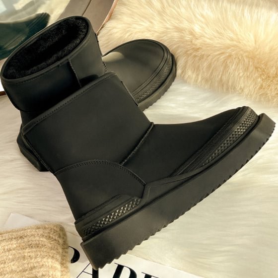 Women's Casual Solid Color Round Toe Flat Sole Plush Boots