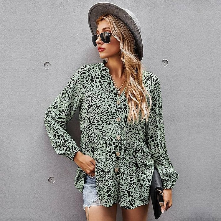 Spring New Chiffon Blouse Women V Neck Full Sleeve Summer Blouse Tops For Women Casual Single Breasted Shirt
