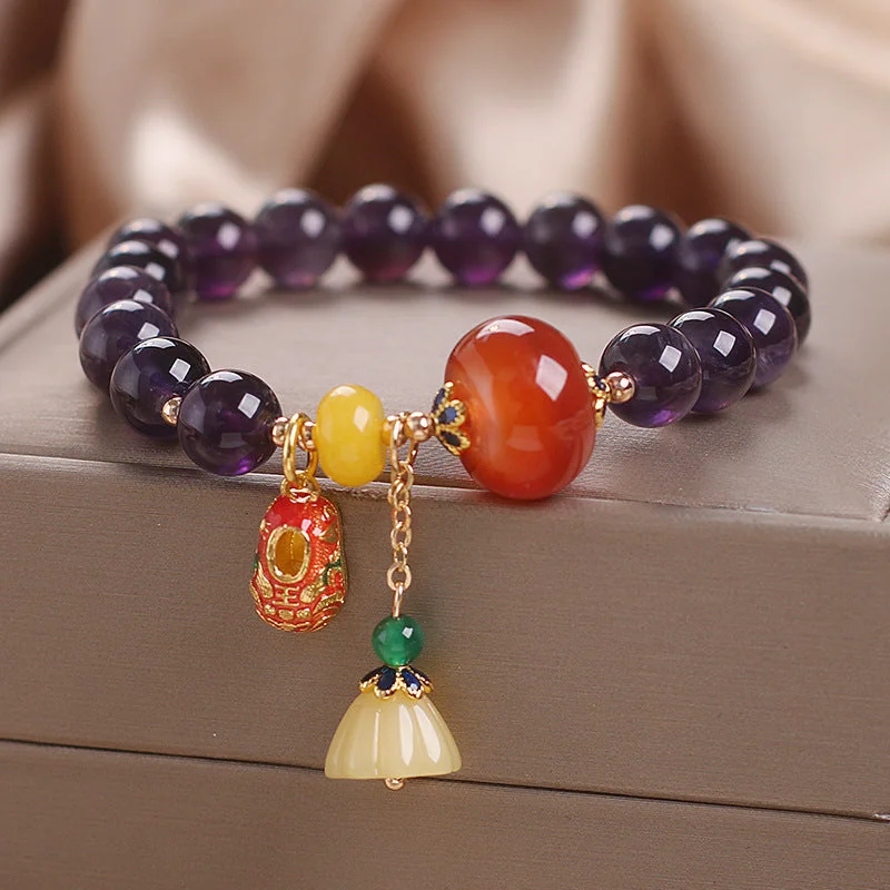 Natural Amethyst Tiger Lotus Flower Courage Bracelet