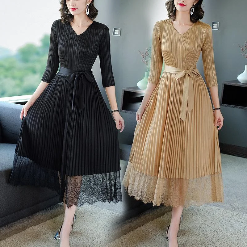 V-neck plus size over the knee long dress