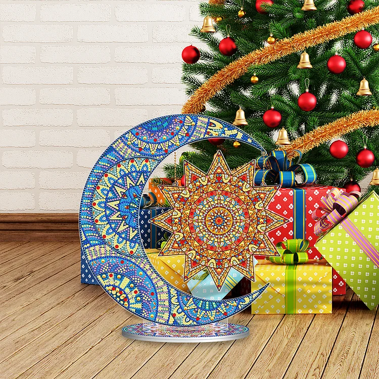 Special Shaped Diamond Painting Christmas Desktop Ornament (Sun Moon)