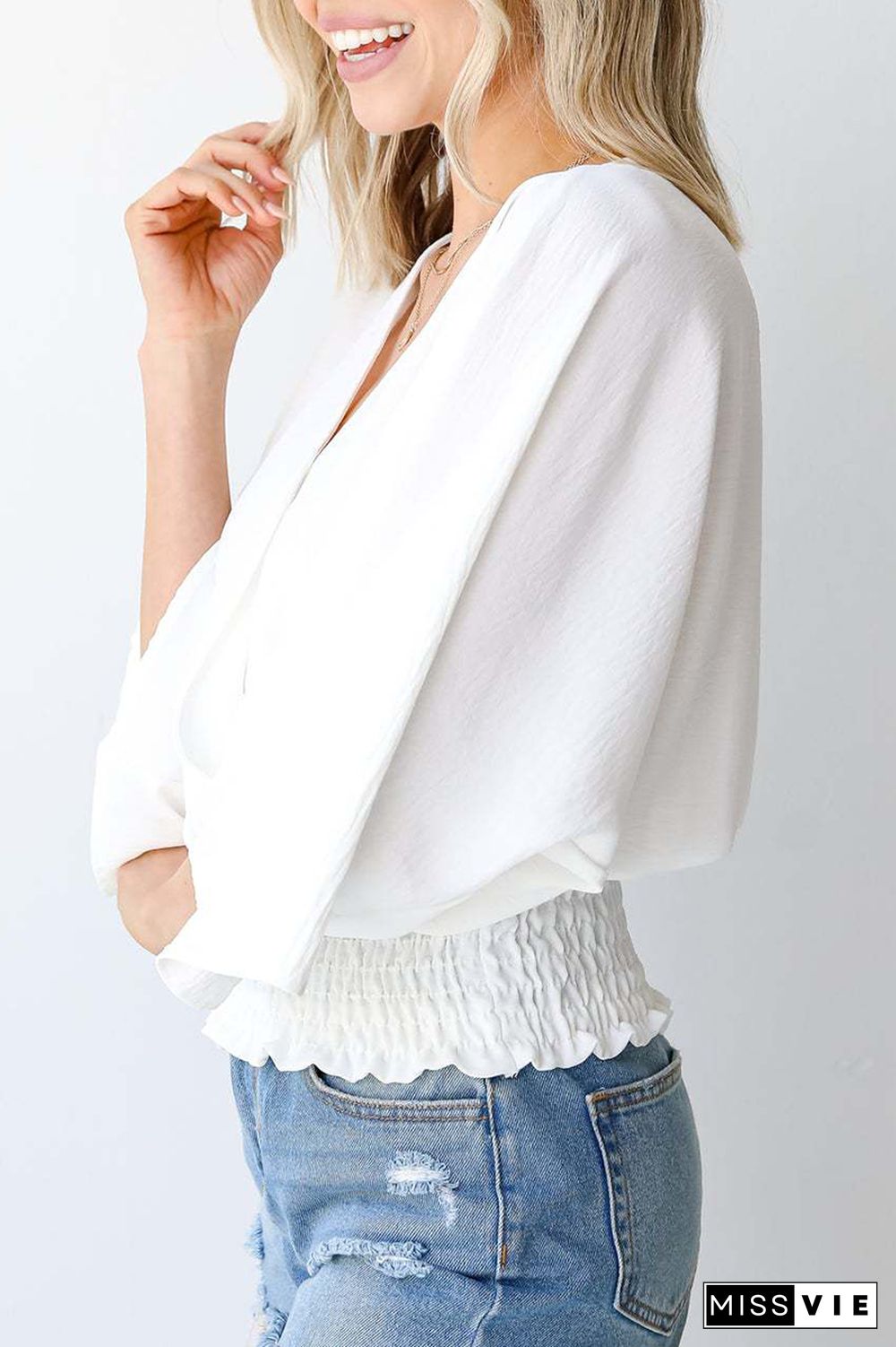 Casual Solid Patchwork V Neck Tops(3 Colors)