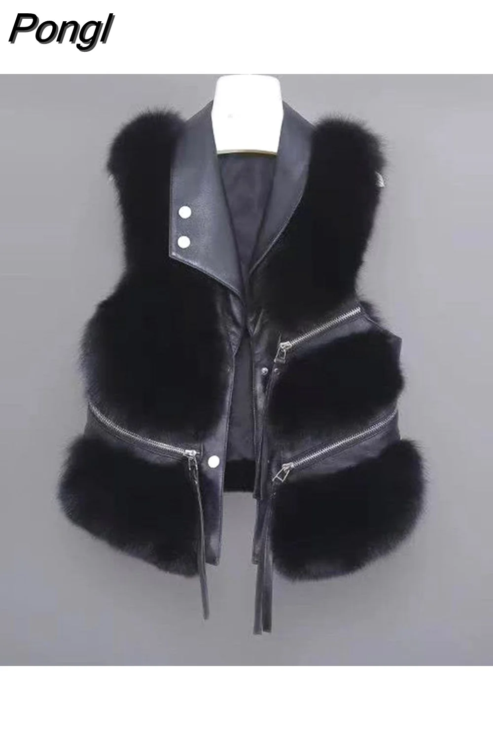 Pongl Fur Vest coat women's Lapel sleeveless buckle Slim Fit Teddy coat 2023 high street plush fur one piece jacket