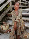 Loose And Plunging Floral Printed Long Sleeves Maxi Dresses
