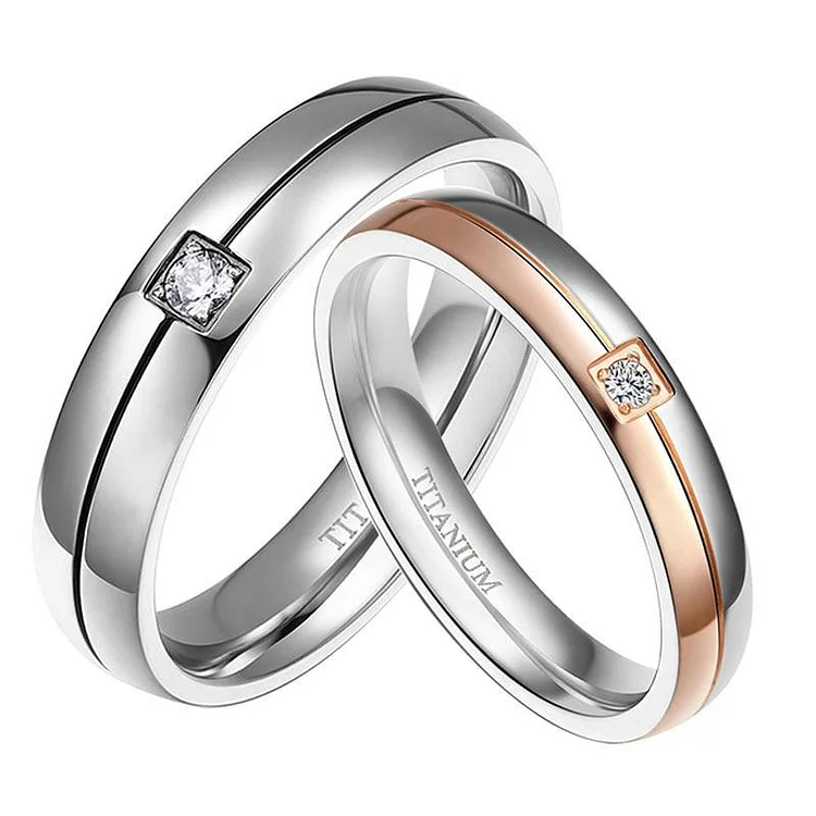 4mm & 5mm Rose Gold/Silver Color Titanium Couples Rings (Set/2Pc)