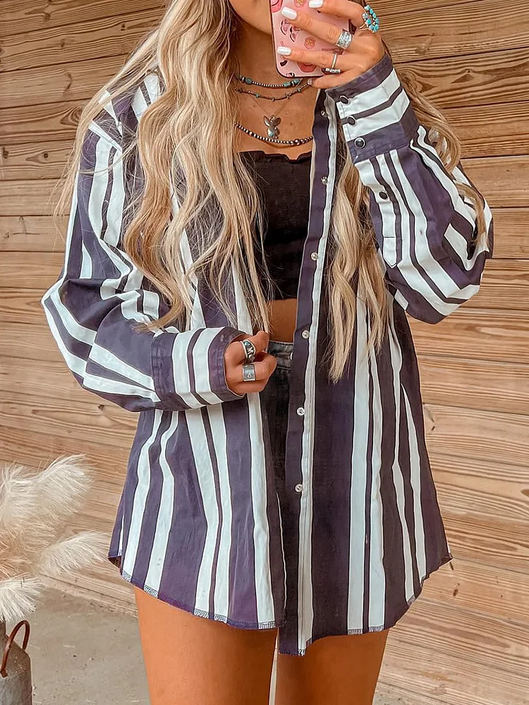 Purple Striped Oversize Shirt
