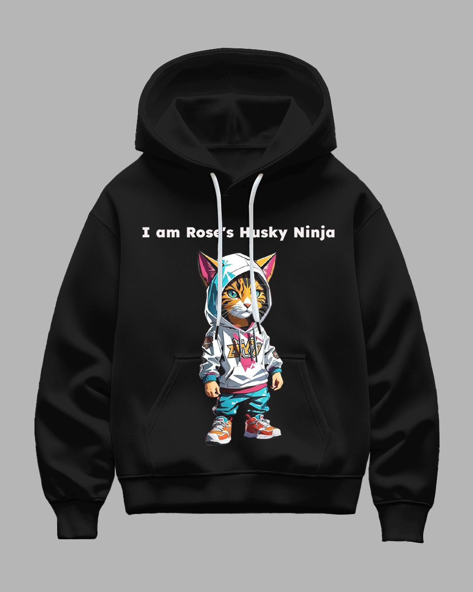 Men's Big and Tall Black Cat Ninja Hip Hop Printed Hoodie