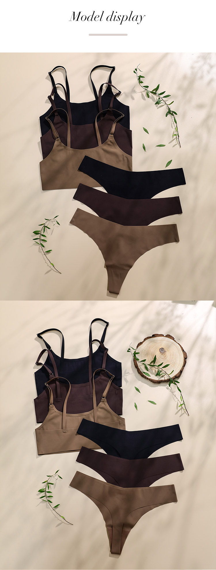 Likron Watches Seamless Wireless Bras and Thong Underwear Set for Women - Solid Color Ice Silk Comfort Lingerie