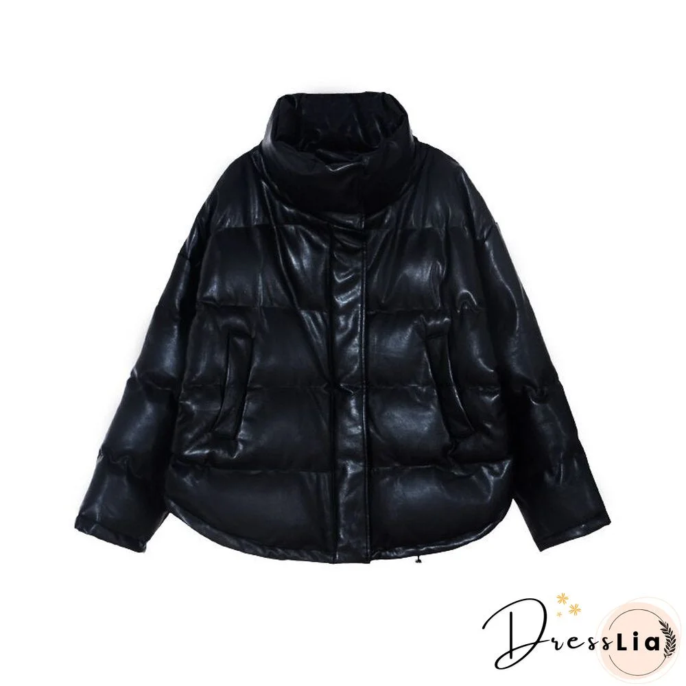 Toppies Winter Puffer Jacket Women Loose Bubble Coat faux leather jacket thicker warm outerwear Stand Collar