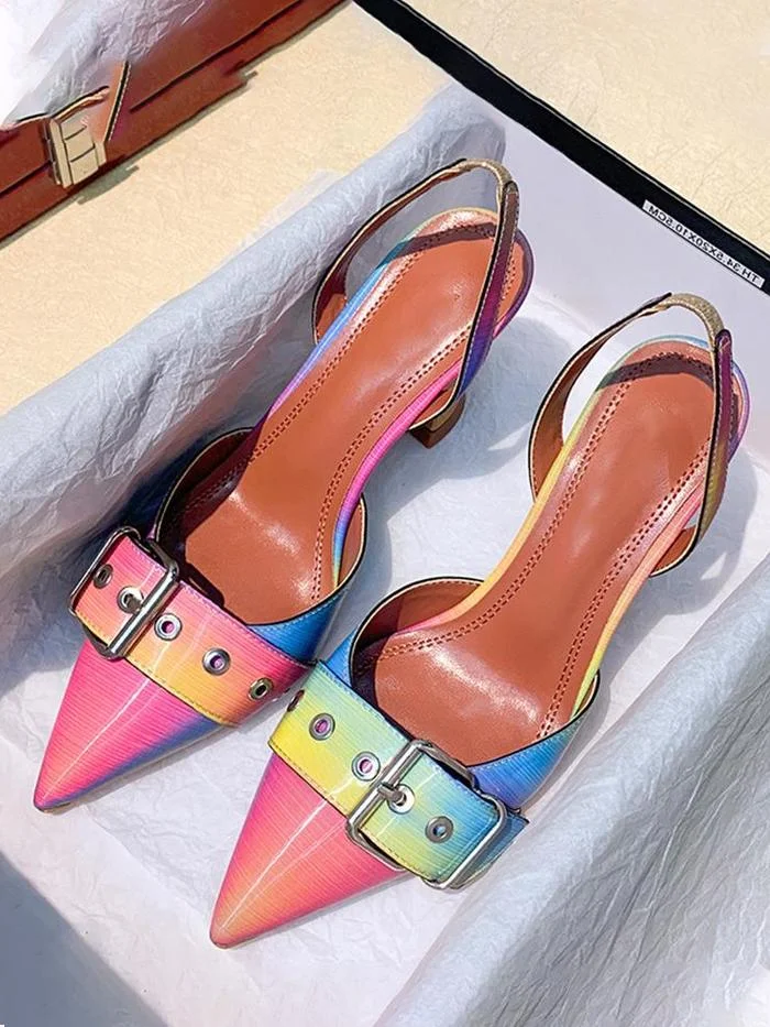 Multicolor Pointed Toe Buckle Casual Sandals