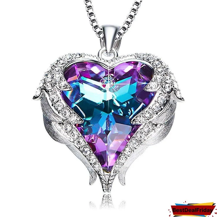 Crystal Heart Angel Wing Necklace Super Sale
