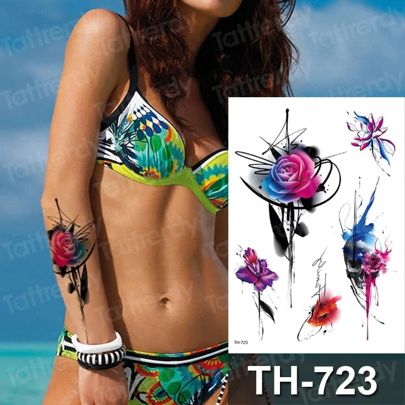 sexy temporary tattoo flower swallow fish tattoo watercolor stretch flower tattoo designs animals waterproof tatoo fake body art
