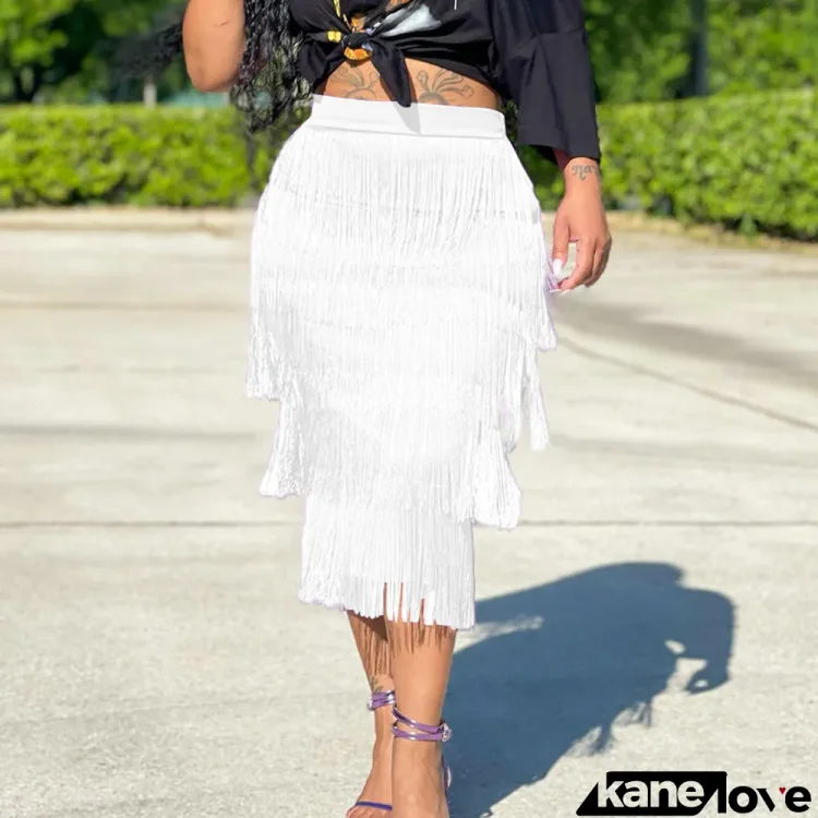 Summer women's dress fringed fashion flowy skirt midi skirt