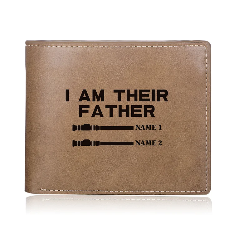 2 Names-Personalized Leather Mens Horizontal Wallet Engraved 2 Names And Photo I Am Their Father Folding Wallet Father's Day Gifts For Dad