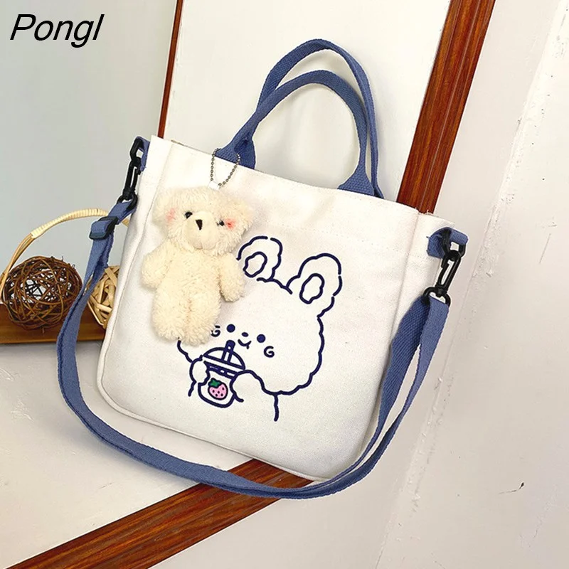 Pongl Women's Korean version one shoulder canvas bag fashion literature and Art College Student Backpack class tutorial canvas bag