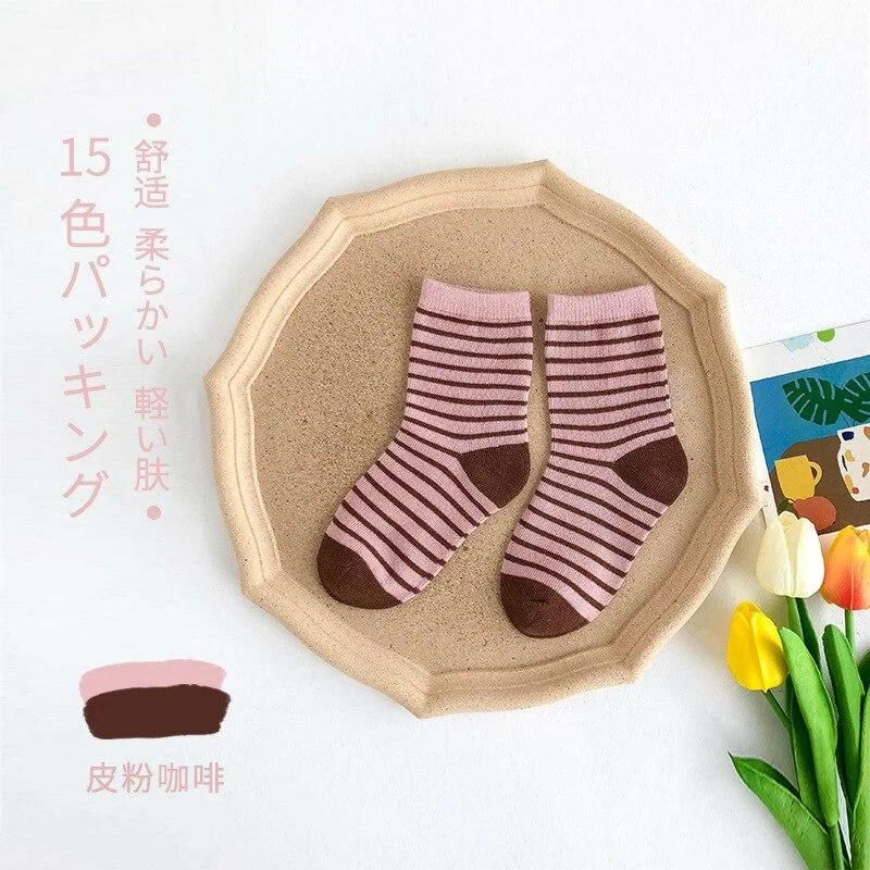 YWHUANSEN 1 to 12 Yrs 15 Colors Spring Summer Striped Short Socks For Children Cotton Kids Socks Colorful Knitted Socks Boy Girl