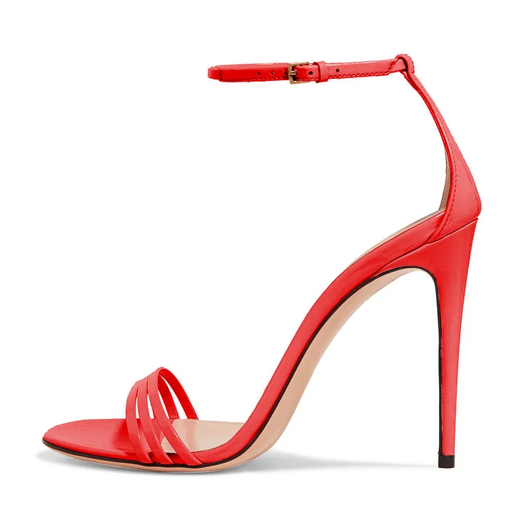 FSJ Red Ankle Strap Sandals Open Toe Stiletto Heel Office Shoes |FSJ Shoes