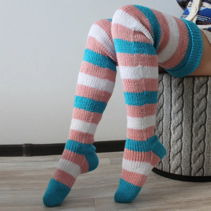 Striped Over The Knee Knitted Pile Socks