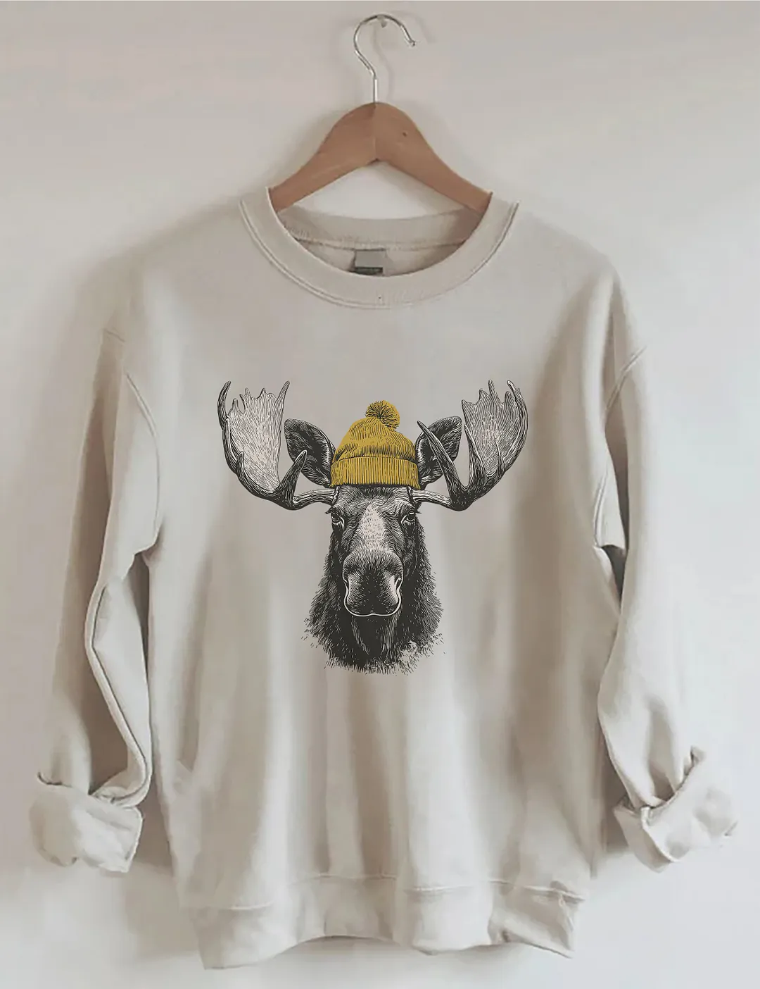 Bull Moose Wearing Beanie Sweatshirt