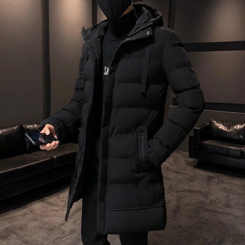 Aonga Black Friday Sales Mens Winter Long Warm Thick Hooded Parkas Cotton Padded Jacket Coat Men Autumn Outwear Outfits Multi Pockets Windproof Parka Men