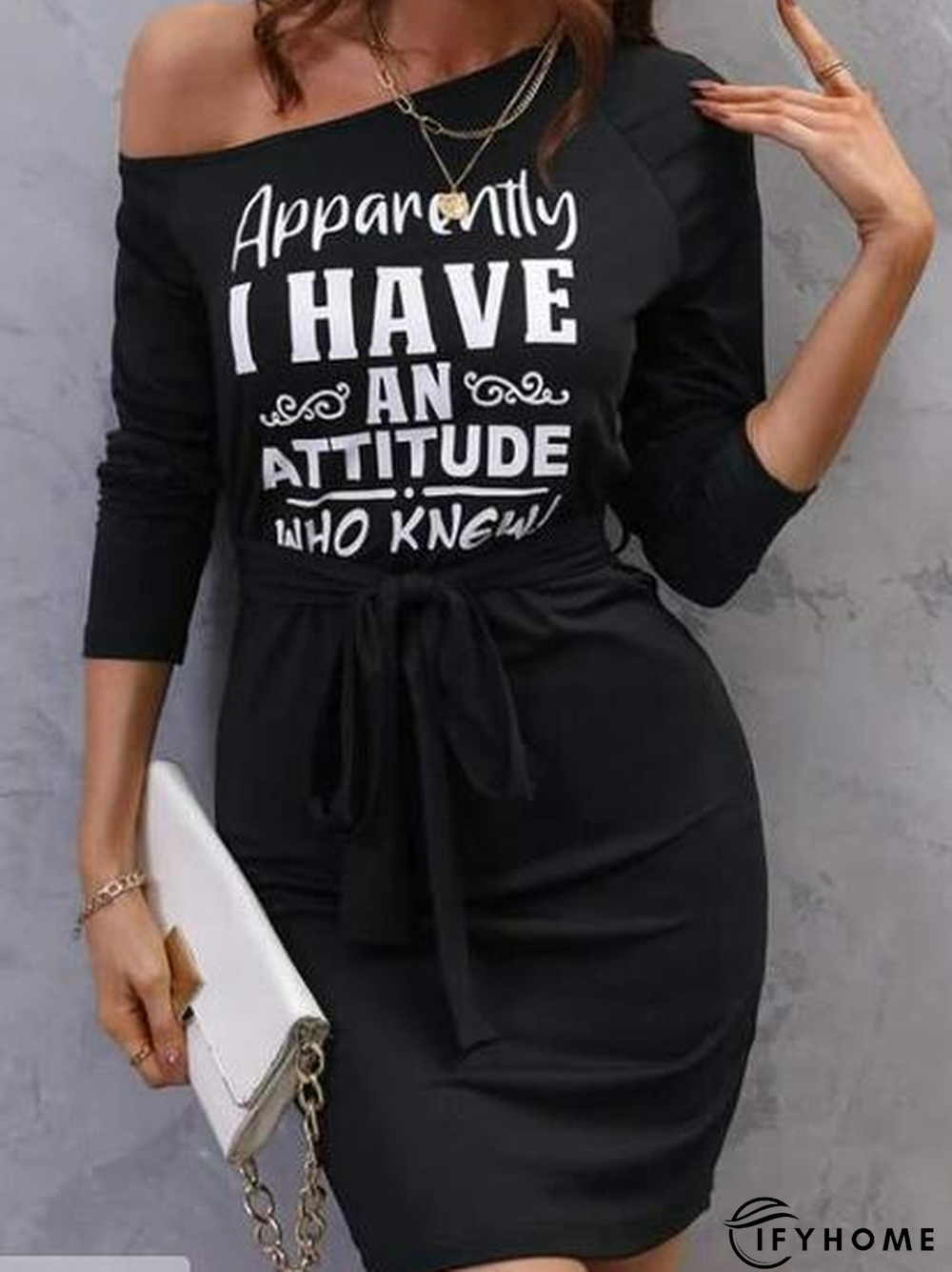 Text Letters Casual Crew Neck Dress | IFYHOME