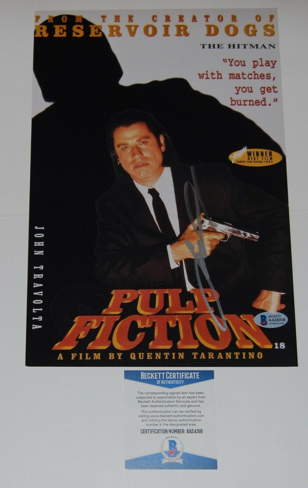 JOHN TRAVOLTA signed (PULP FICTION) 8X11.5 movie Photo Poster painting Beckett BAS AA24318